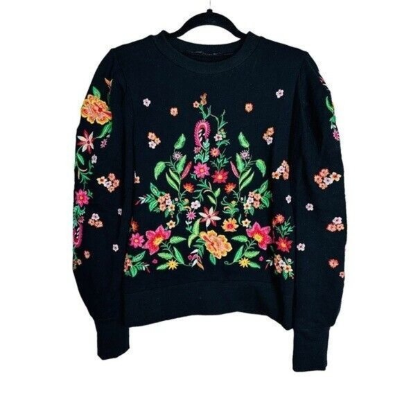 Zara Black Floral Embroidered Sweatshirt Women’s Size Small Bloggers Favorite. - Picture 3 of 9